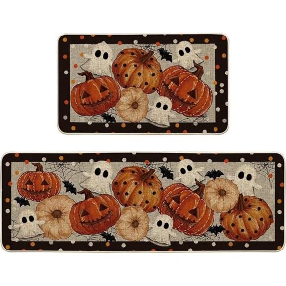 Set of 2 Spooky Ghost & Jack-O'-Lantern Kitchen Mats for Halloween Home Decor - Picture 7 of 7